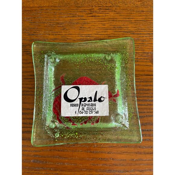 Opalo Vidrio Reposado Al Fuego Green Fused Art Glass Trinket Dish Bull Taurus 4" - Picture 8 of 10